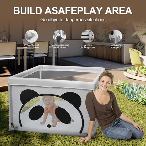Baby Playpen for Babies and Toddlers, Cartoon Small Play Yard for Baby, Safety Playpen for Baby, Baby Play Area Indoor & Outdoor, 37"×37", Panda in Saudi Arabia