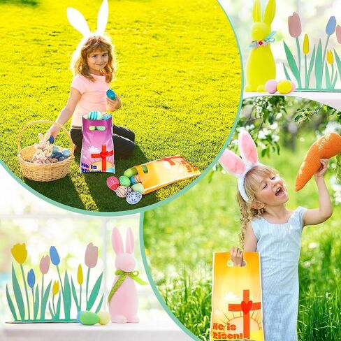 100 قطعة من Panelee، أكياس هدايا عيد الفصح He Is Risen، حقائب هدايا بلاستيكية مسيحية مع مقابض، حقائب حلوى عيد الفصح الدينية، حقائب حلوى عيد الفصح للأطفال، لوازم حفلات عيد الفصح in Saudi Arabia