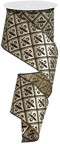 شريط سلكي مقاس 2.5 بوصة × 10 ياردة ذهبي اللون Harlequin Fleur De Lis: أسود وذهبي: RG1927EC in Saudi Arabia
