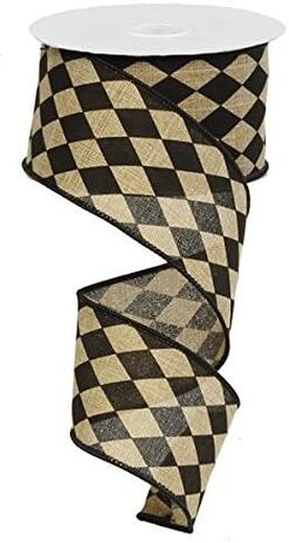 Harlequin Ribbon, Black and Tan Faux Burlap Ribbon, 2.5" Wide x 10 Yards, Wired Edge in Kuwait