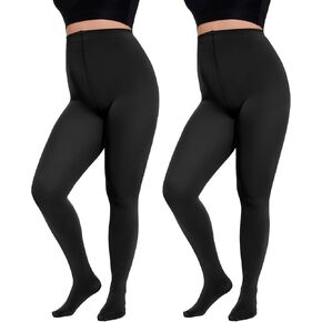 Citystl 2 Pairs Plus Size Tights for Women, 80D Opaque Black Tights, Solid Color Soft Microfiber Tights