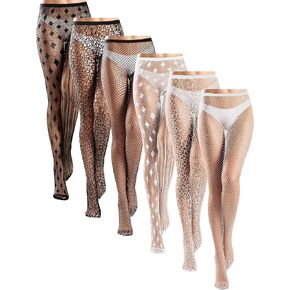 ramede 6 Pairs Women Fishnet Thigh High Stockings Waist Tights Bow Patterned Goth Fishnet Leggings Pantyhose for Halloween
