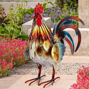 Metal Rooster Garden Statue Outdoor Sculpture Chicken Figurine Yard Art Patio Kitchen Home Decorations