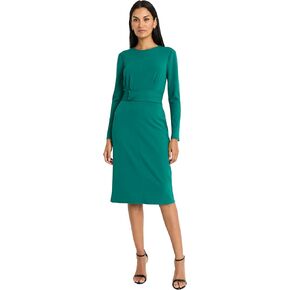 Maggy London Women's Elegant Knee-Length Sheath Long Sleeve Fitted Silhouette with Waist Belt-Versatile Cocktail Dress