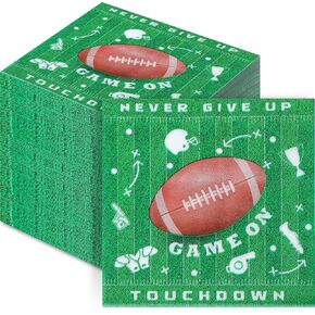 Gueevin 100 Pcs Football Napkins Disposable Paper Cocktail Napkins Football Party Decorations Favors 6.5 x 6.5'' Beverage Napkins Touchdown Napkins for Football Theme Birthday Sports Party Supplies