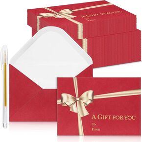 Glenmal 50 Pcs Gift Card Envelopes with Golden Bow Christmas Mini Envelopes Gift Card Holder Business Card Envelopes with Gold Ink Pen for Christmas Festival Party Supplies, 2.7 x 3.9'' (Red) in Kuwait
