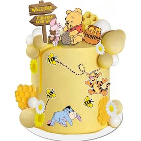 مجموعة علوية كلاسيكية لكعكة ويني، مجموعة أغطية كعكة عيد ميلاد لطيفة لحفلات استقبال المولود الجديد، قطع بوه مزدوجة الجانب (12 قطعة) in Kuwait