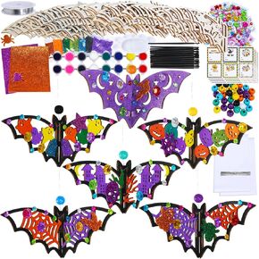 Winlyn 24 مجموعة من الحرف اليدوية للهالوين، حرف الخفافيش DIY، مجموعة حرفية الخفافيش ثلاثية الأبعاد للهالوين غير مكتملة، حرفية الخفافيش الخشبية القابلة للطلاء للأطفال، أنشطة الفصول الدراسية، مشروع فني، ديكورات الهالوين، هدايا الحفلات