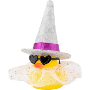 wonuu Car Dashboard Rubber Ducks for Halloween, Decorations Duck for Office Desk Ornament Accessories with Witch Hat Black Heart Glasses Skirt, for Halloween Party Gifts (Black Gold Spots)