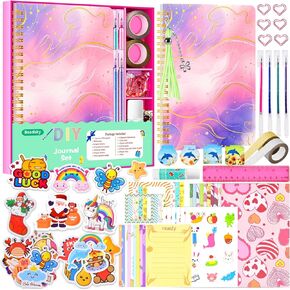 DIY Journal Kit, Christmas Birthday Gifts for 8 9 10 11 12 13 14 Year Old Girl, Toys for Ages 8-13, Cute Stuff for Tween Teen Girls, Stationery Arts Crafts Journaling Kit, Scrapbook Kit Art Supplies