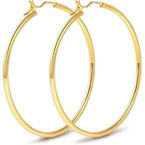 | 18k Gold Plated Sterling Silver Hoop Earrings for women| Big Thin Lightweight Gold Plated Hoop Earring
