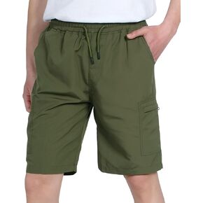 TLAENSON Boys Lightweight Cargo Shorts Youth Drawstring Quick Dry Shorts Kids Hiking Short with Zipper Pockets