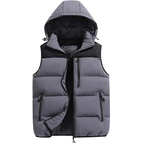 Gihuo Mens Winter Puffer Vest Color Block Hooded Sleeveless Quilted Jacket Zip Up Padded Coats Outerwear