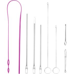 8-Piece Sewing Threader Set: Metal Drawstring Threaders, Loop Turner Hooks, Tweezers, and Flexible Plastic Threader Suitable for Jackets, Coats, Pants, Hoodies, Sweaters and More