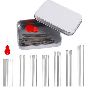 40pcs Sewing Needles Set, Large Big Eye Hand Sewing Sharp Needles 7 Sizes Stainless Steel Needles with Threader Kit Quilting Yarn Needles Embroidery Leather Needles for Hand Crafting Supplies
