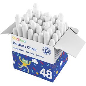 Dustless White Chalk, 48PCS Washable Chalks Stick Bulk for Kids Chalkboard Drawing Non-Toxic