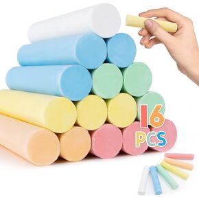 16PCS Sidewalk Chalk - Chalk Bulk, Colored Chalk 6 Colors, Outdoor Chalk Washable Chalk is suitable for drawing writing on sidewalk, street, walls, playground, blackboard, classroom, school