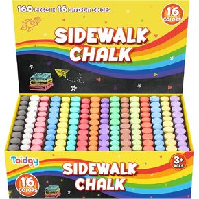 160 PCS Washable Sidewalk Chalks Set for Kids, 16 Colors Non-Toxic Jumbo Sidewalk Chalk Bulk for Outdoor Art Play, Painting on Chalkboard, Blackboard and Playground, Kids Outdoor Toys