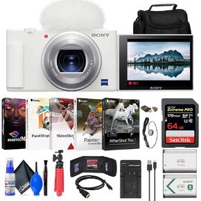 Sony ZV-1 Digital Camera (Black) (DCZV1/B) + 64GB Card + Case + NP-BX1 Battery + Card Reader + Corel Photo Software + HDMI Cable + Charger + Flex Tripod + Memory Wallet + Cap Keeper + More (Renewed)