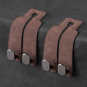 Car Seat Headrest Hook: Double Automotive Seat Back Organizers - Leather Vehicle Storage Hanger for Purse Bag Handbag 2 Pack (Black)
