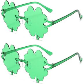 Soochat St. Patrick's Day Sunglasses Shamrock Sunglasses Four Leaf Clover Sunglasses for Irish St. Patrick's Day Costume Party Decorations 2Pcs