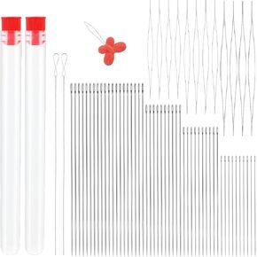 GarfxG 64 PCS Beading Needles Set Include Big Eye Collapsible Beading Needles, Twisted Wire Seed Beading Needles, Straight Beading Needles, Threaders for Jewelry Making, Sequin Embroidery Crafting DIY