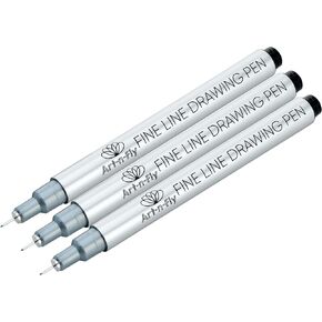 Art-n-Fly Ultra Fine Tip 003 Black Inking Pens 3 Pack with Waterproof Archival Ink Pen Fineliner - No Bleed Fine Point Pens for Bullet Journaling, Colouring, Drawing & Detailing