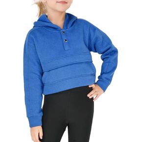 JiAmy Girls Hoodies Sweatshirts with Pocket, Fleece Warm Half Zipper Pullover Crop Top Long Sleeve Sweater for Teen 5-12 Year
