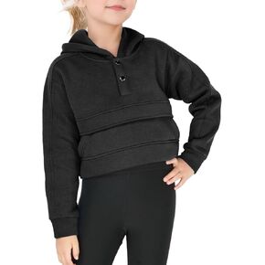 JiAmy Girls Hoodies Sweatshirts with Pocket, Fleece Warm Half Zipper Pullover Crop Top Long Sleeve Sweater for Teen 5-12 Year