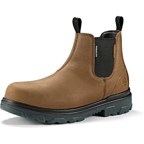 NINGO Waterproof Steel Toe Boots for Men Slip on Chelsea Work Boots with Full-grain Leather Puncture Slip Resistant Mens Work Boots Lightweight Comfy Safety Construction Boots for Industrial Warehouse