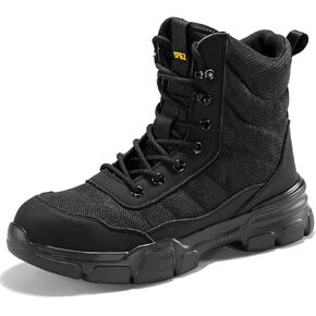 SPIEZ Steel Toe Boots for Men with Puncture Proof Midsole, Lightweight Work Boots with Side-zipper, Soft Safety Shoes for Work Men’s High Top Footwear Black