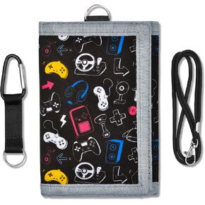 Kids Wallet for Boys, Boys Wallets for Kids 4-12 Trifold Wallet with Zippered Coin Pocket and Card Holders, Birthday Christmas Gifts Wallet - Black Space