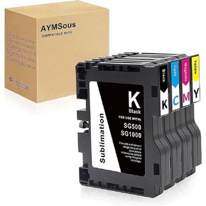 New SG500 SG1000 Latest Upgraded Chip Sublimation Ink Cartridge Compatible for Sawgrass Virtuoso SG500 SG1000 Printer (1 Black, 1 Cyan, 1 Magenta, 1 Yellow, 4-Pack)