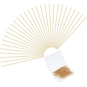 UNICRAFTALE 200pcs Golden Head Pin Stainless Steel Flat Head Pins 40mm Metal Eye Pins Findings Bendable Headpin End Headpins Findings for Earring Craft Jewelry Making