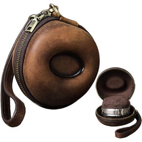 EURYNOME Single Watch Roll Case - Genuine Leather Watch Case With Leather Wrist Strap - Zipper Watch Travel Case Box - 1 Watch Display Case