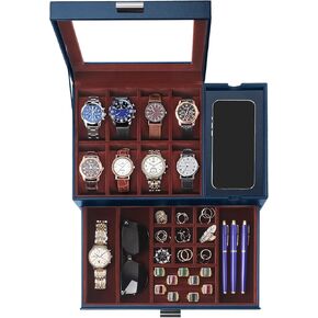 Dajasan Watch Box, Watch Case for Men, 8 Slot Watch Display Case, Large Watch Holder Organizer, Sunglass Storage Organizer for Watch, Ring, Jewelry, Gift Idea, PU Leather (Black)