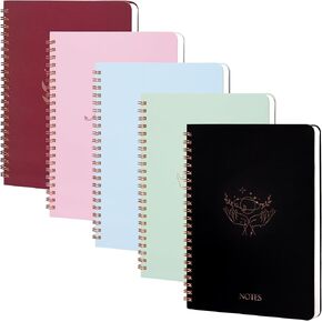 5 Pack Spiral Notebooks, 8.5" x 5.7" College Ruled Spiral Journal, 80 Sheets/160 Pages Notebook, Double Pocket, Lined Subject Spiral Journals for Writing, for School, Work Office