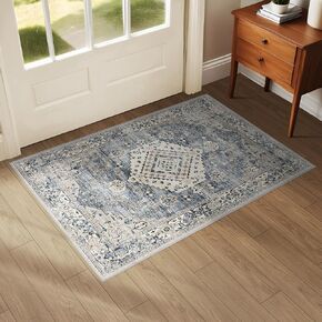 9x12 Washable Distressed Area Rugs: Living Room Bedroom Kitchen Vintage Faded Rug Non-Slip Thin Ultra Soft Livingroom Laundry Carpets
