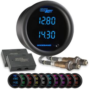 GlowShift 10 Color Digital Dual Wideband Air/Fuel Ratio AFR Gauge - Includes Oxygen Sensors, Data Logging Output & Weld-in Bungs - 2 Multi-Color LED Displays - Tinted Lens - 2-1/16" (52mm)