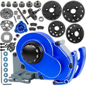 Transmission Case Gearbox w/Spur Gear Upgrades Part for 1/10 Slash/Stampede/Bandit/Rustler 2WD (VXL),RC Aluminum Transmission Gearbox Hops Up,Red & Titanium