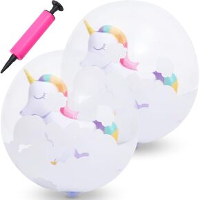 Botabee Beach Balls- Floating Beach Ball for Kids - Clear Inflatable Swim Balls with Unicorn Inside - Blow Up Swimming Pool Ball for Outdoor Water Party Games - Fun Summer Toys