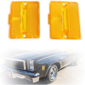 TELFAIR Led Side Marker Light Lens- 2Pcs Front Bumper Sidemarker Repeater Lamp Kit Compatible with 1973 1974 1975 1976 1977 Cheve-lle El Camino Malibu GMC Sprint Models - Amber