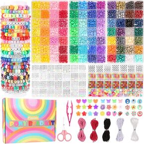 Pizooro 5 Boxes Pony Beads Bracelet Making Kit,3700 Pcs Kandi Beads for Friendship Bracelets Making with Letter Beads,Shaped Beads and Strings,84 Colors Rainbow Bracelet Beads for Craft,Birthday Gifts