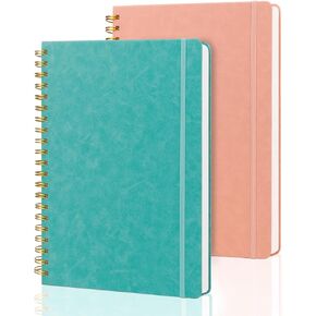 8.5x11 Spiral Notebook A4 Large Hardcover, 2 Packs Lined Journaling Work Notebook with Contents for Writing Note-taking, Leather Cover Thick Paper, 150 Sheets/300 Pages