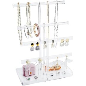 Acrylic Jewelry Display Stand 4-Tier Clear Jewelry Organizer, Necklace Bracelet Earring Watch Ring Jewelry Holder,Display Tower Tray Storage Gift for Women