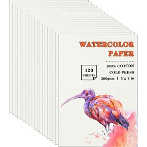 Silunkia 120 Sheets 100% Cotton Watercolor Paper 5 x 7 Inch, 140lb/300gsm Heavyweight Art Paper Cold Pressed Off White Paper for Kids Students Adults Beginner Artists Drawing Valentine Gift Cards