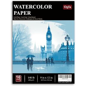 Watercolor Paper Pad, Watercolor Pad 9x12", 300 GSM/ 140 lb Watercolor Paper, 16 Sheets Cold Press, Perfect for Most Wet & Dry Media, Water Color Paper for Kids, Artists & Professionals.