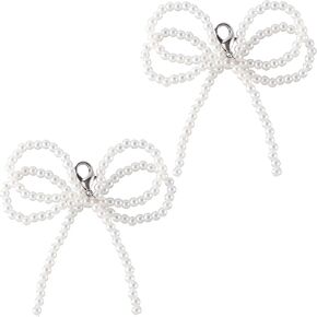 Joez Wonderful 2 Pcs Pearl Bow Shoe Charms, Shoe Lace Charm for Sneakers, Pearl Bow Y2K Keychain, Decoration Pearl Charms for Shoe, Sneaker, Purse, Backpack, Handbag, Jewelry Making