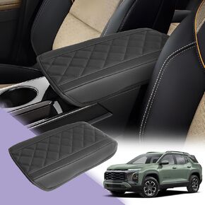 LUWU Center Console Cover Compatible with 2025 Chevrolet Equinox Accessories 2025 Equinox Armrest Cover Center Console Pad 2025 Equinox LT, ACTIV, RS Armrest Console Cover Soft Leather (Black C)