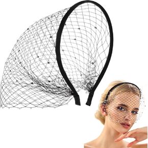 Black Mesh Veil Fascinator Headband 1920s Headpiece for Women, Black Funeral Veil with Rhinestones, for Tea Party, Black Church, Cocktail Party, Halloween for Girls Women Costume Accessories